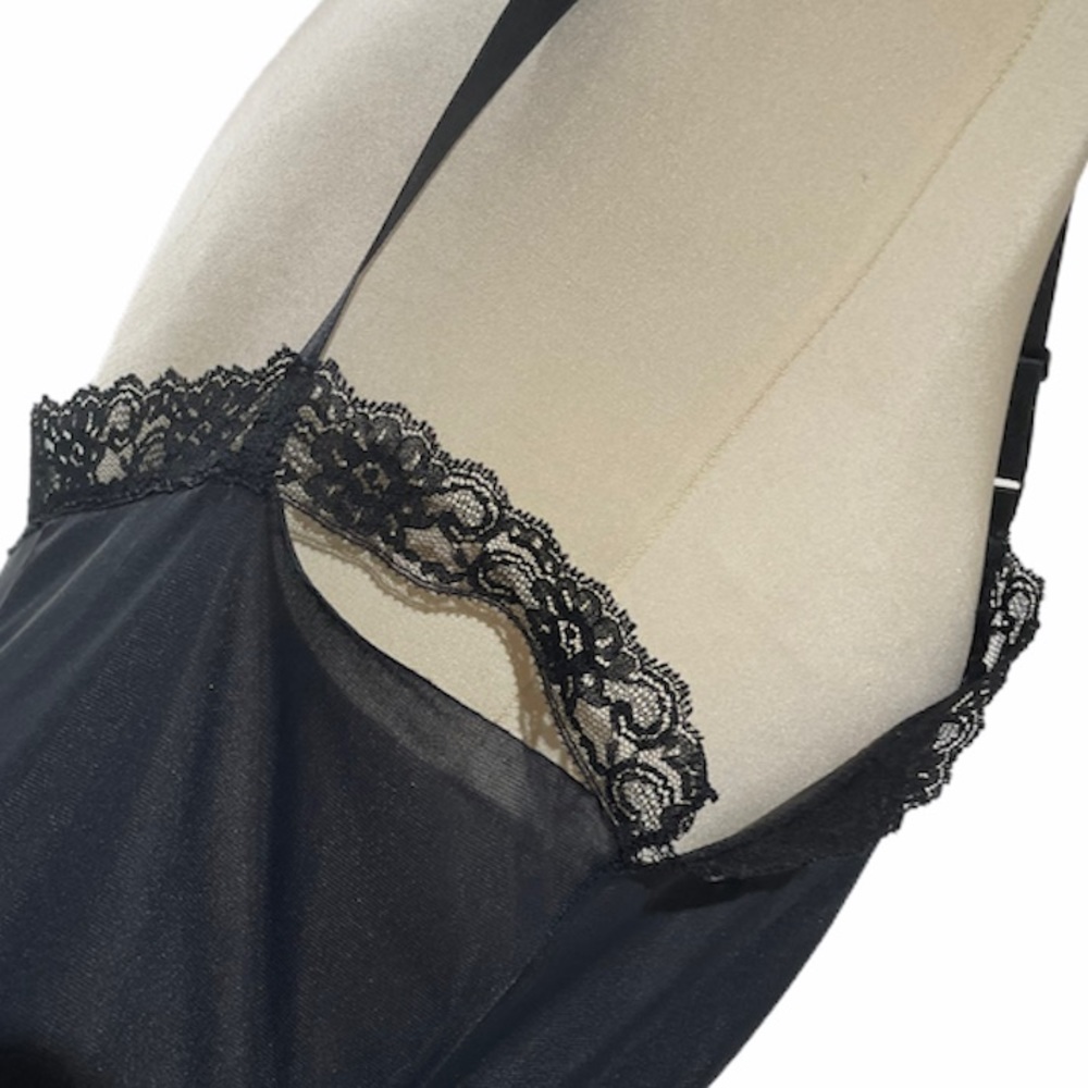 Vintage Slip Dress Full Slip Lace Lingerie Romantic Sexy Pin Up Black Med Large - Picture 9 of 12